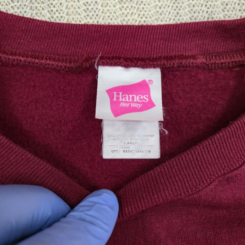 Vintage Hanes Her Way Sweatshirt Womens Large Red Crew Neck Pullover Blank Y2K - Picture 4 of 9